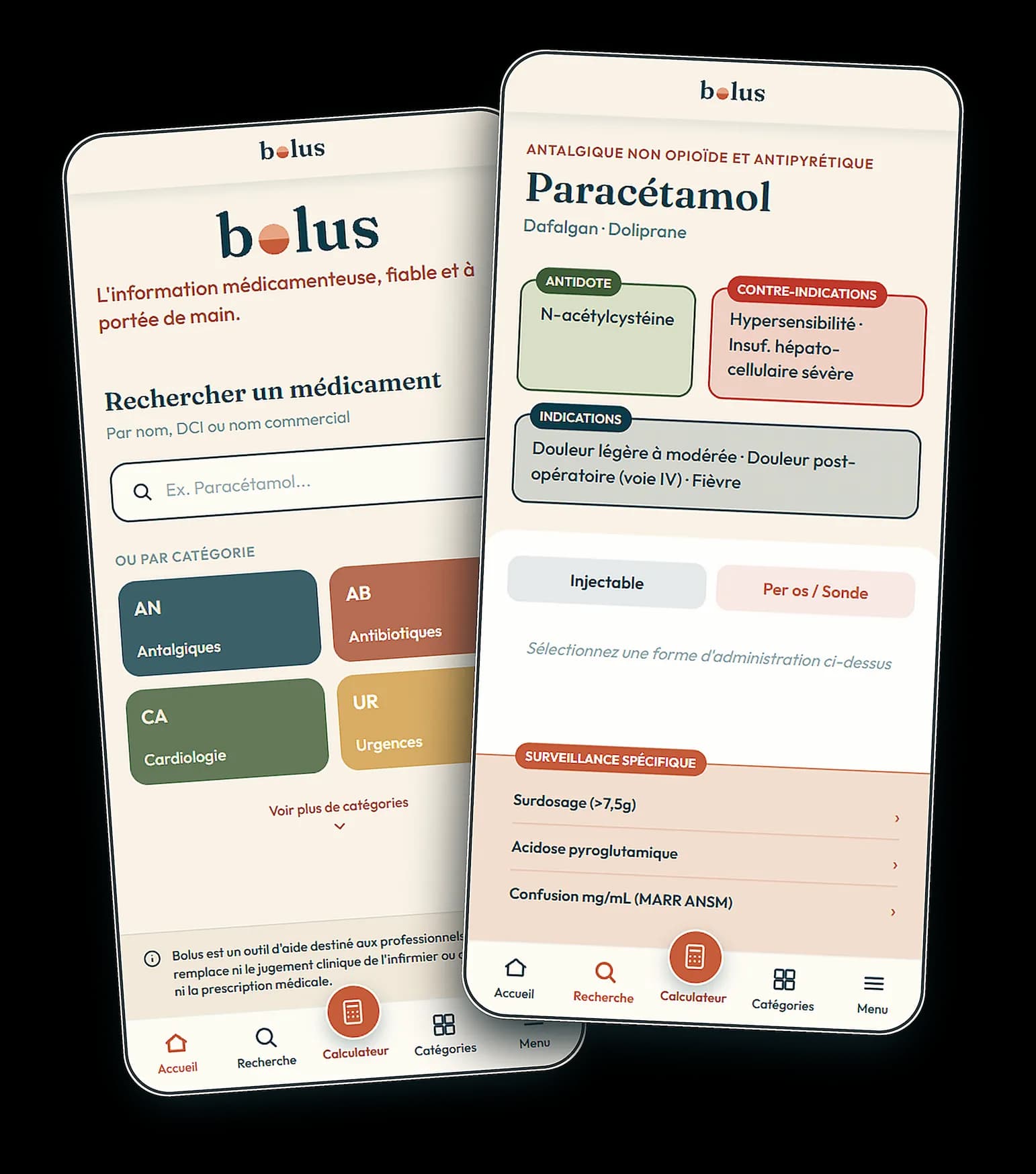 Montage de plusieurs écrans de l'application Bolus